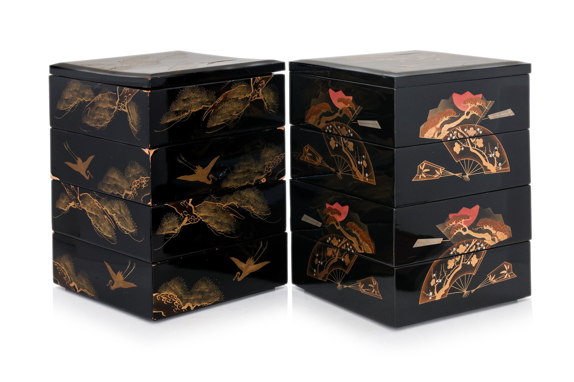 TWO JAPANESE JUBAKO LACQUER STACKING BOXES