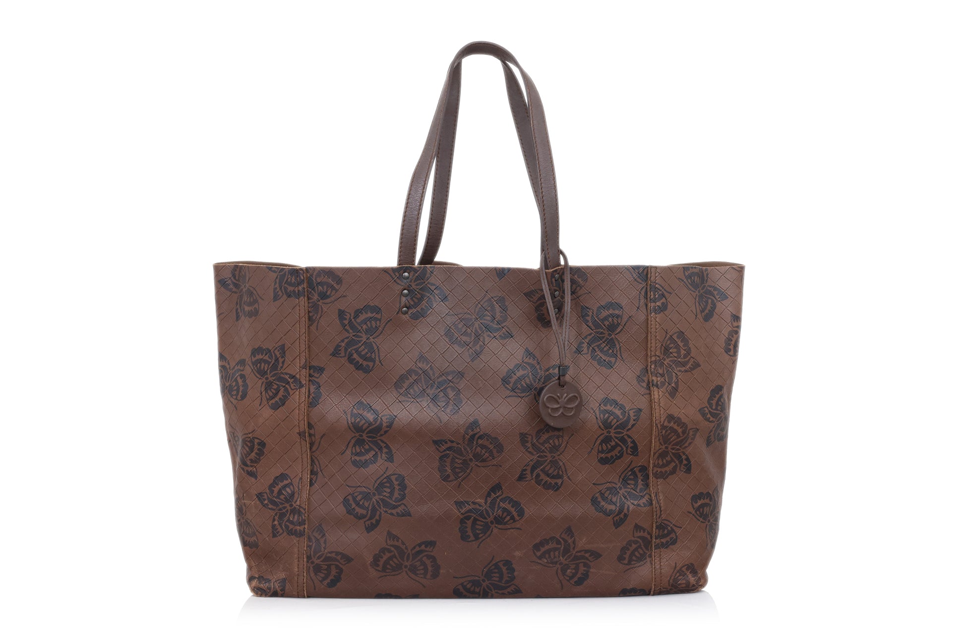 BOTTEGA VENETA - A BROWN LEATHER INTRECCIOMIRAGE PAPILLON TOTE BAG