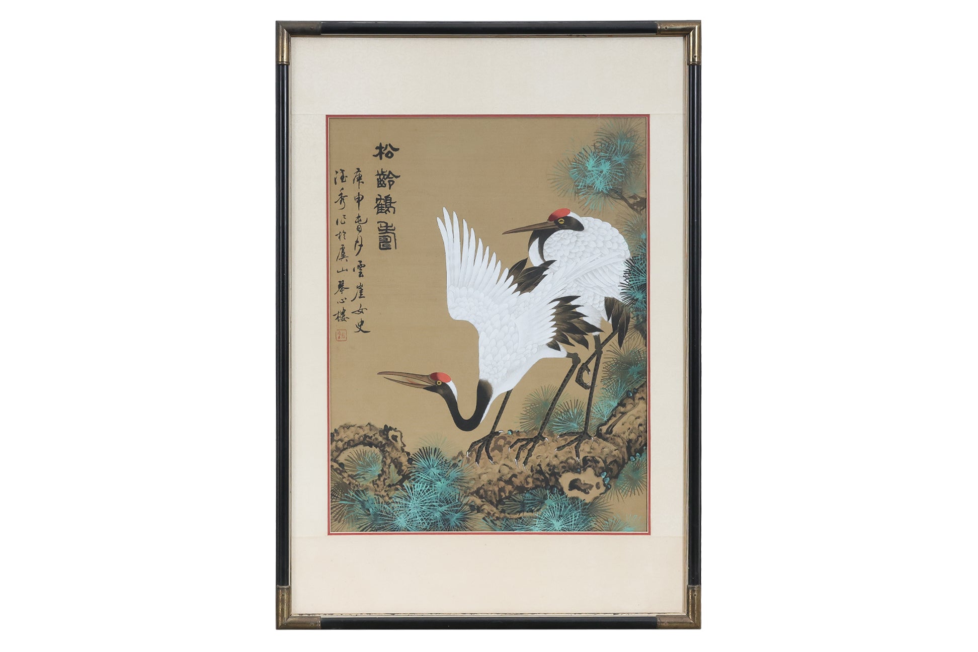 A CHINESE SCHOOL SILK PAINTING OF CRANES