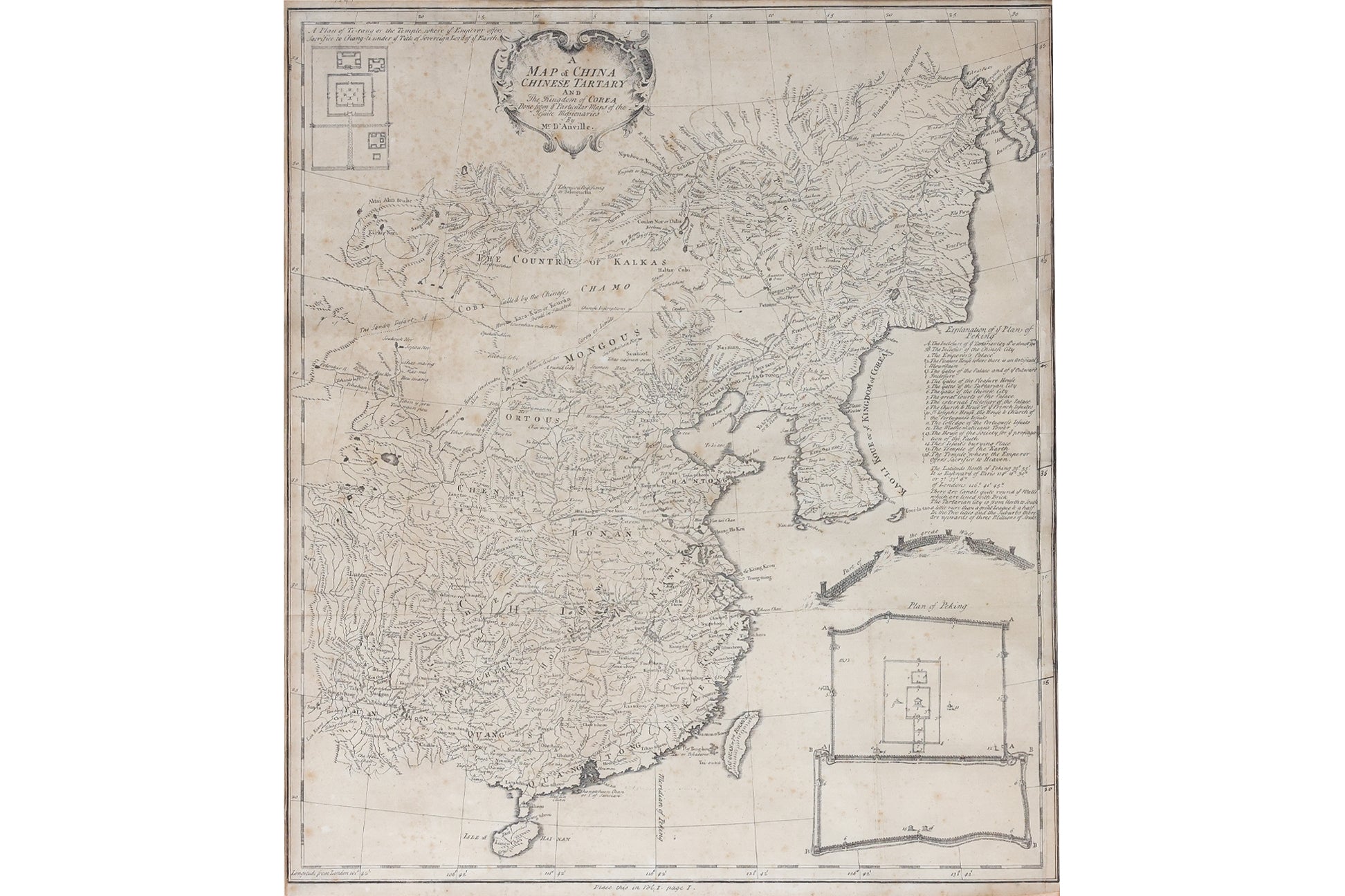AN 18TH CENTURY FRENCH MAP OF CHINA, TARTARY AND KOREA