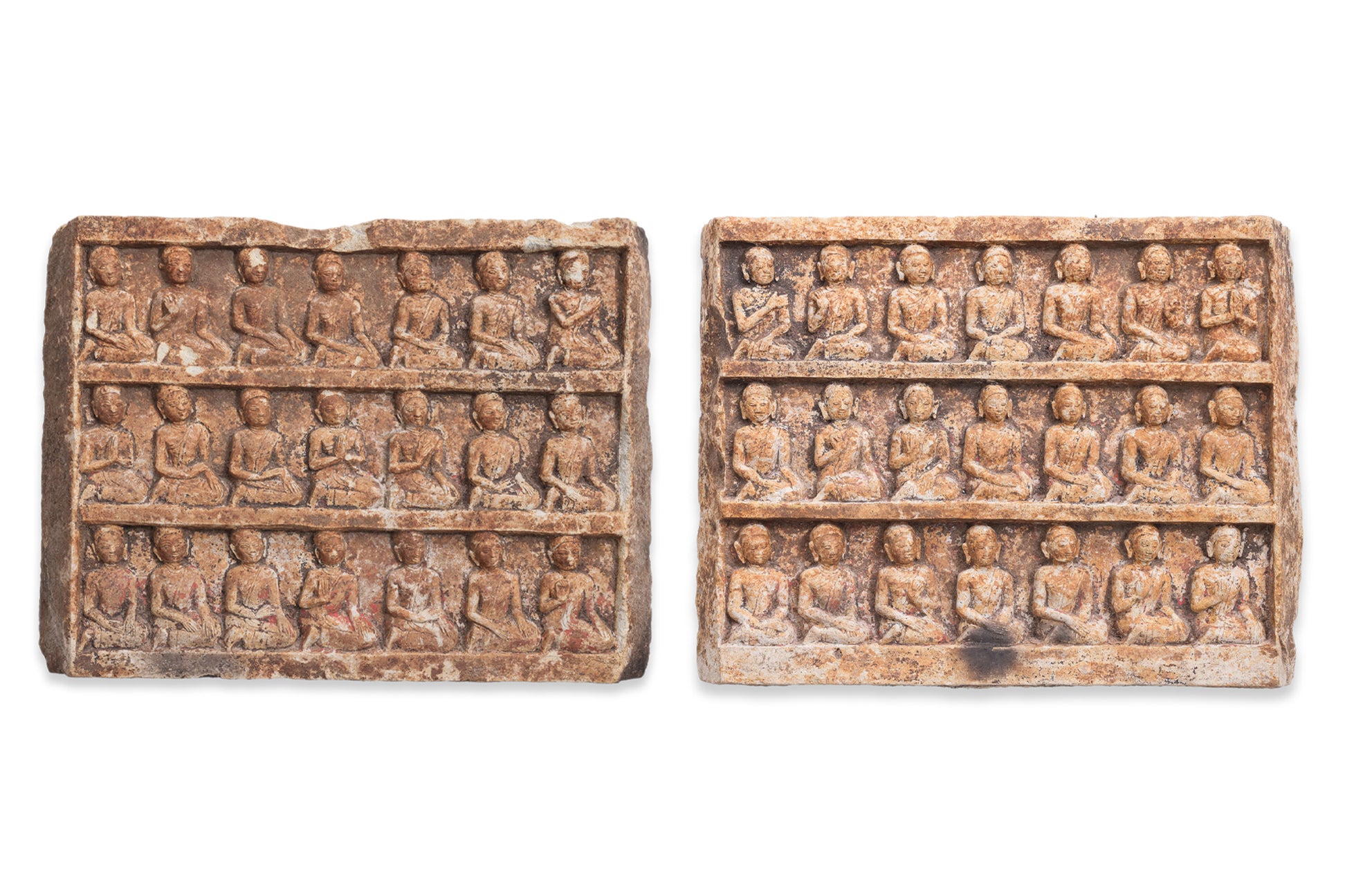 A PAIR OF SOUTHEAST ASIAN CARVED STONE PANELS