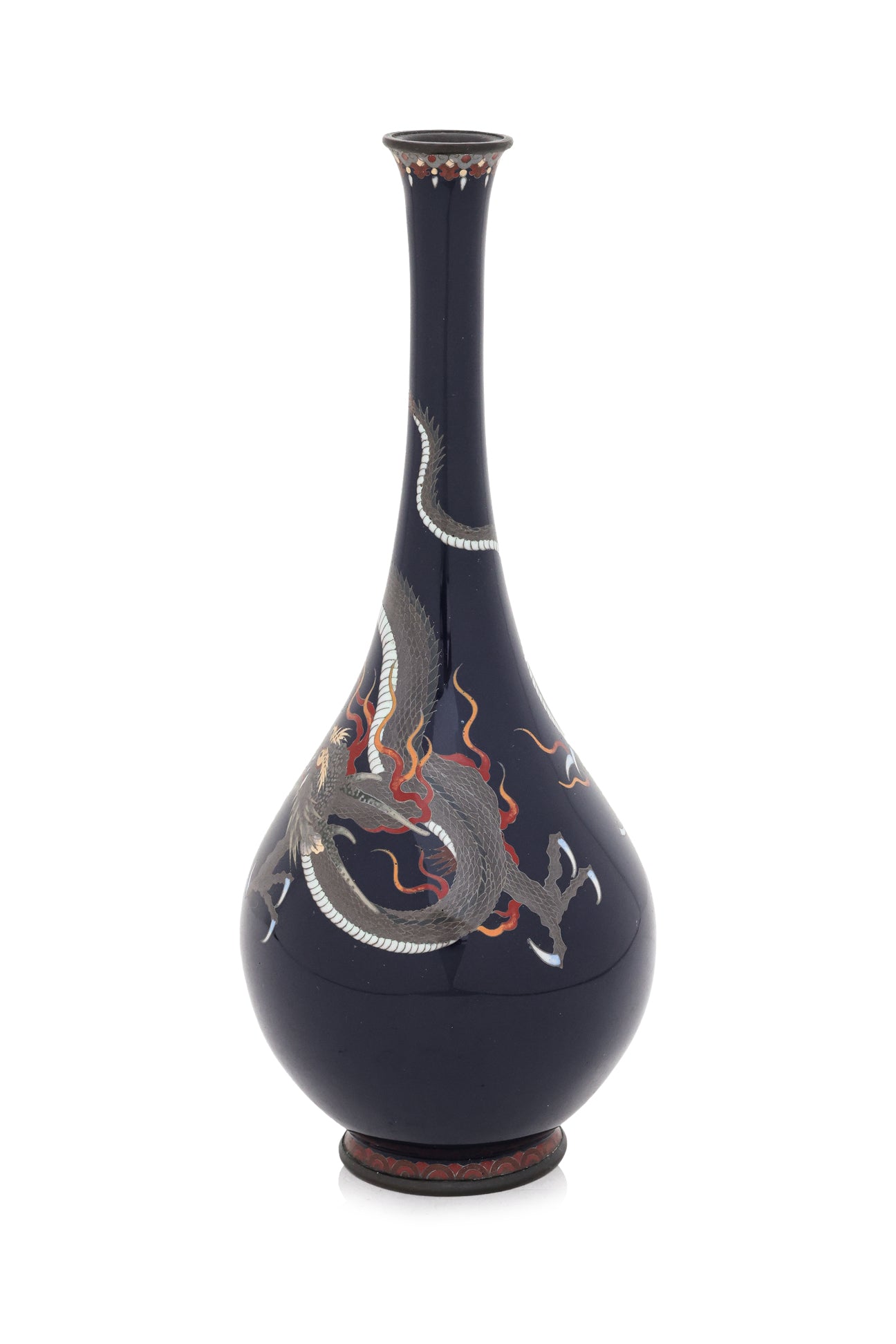 A JAPANESE CLOISONNE MIDNIGHT-BLUE ENAMELLED DRAGON VASE