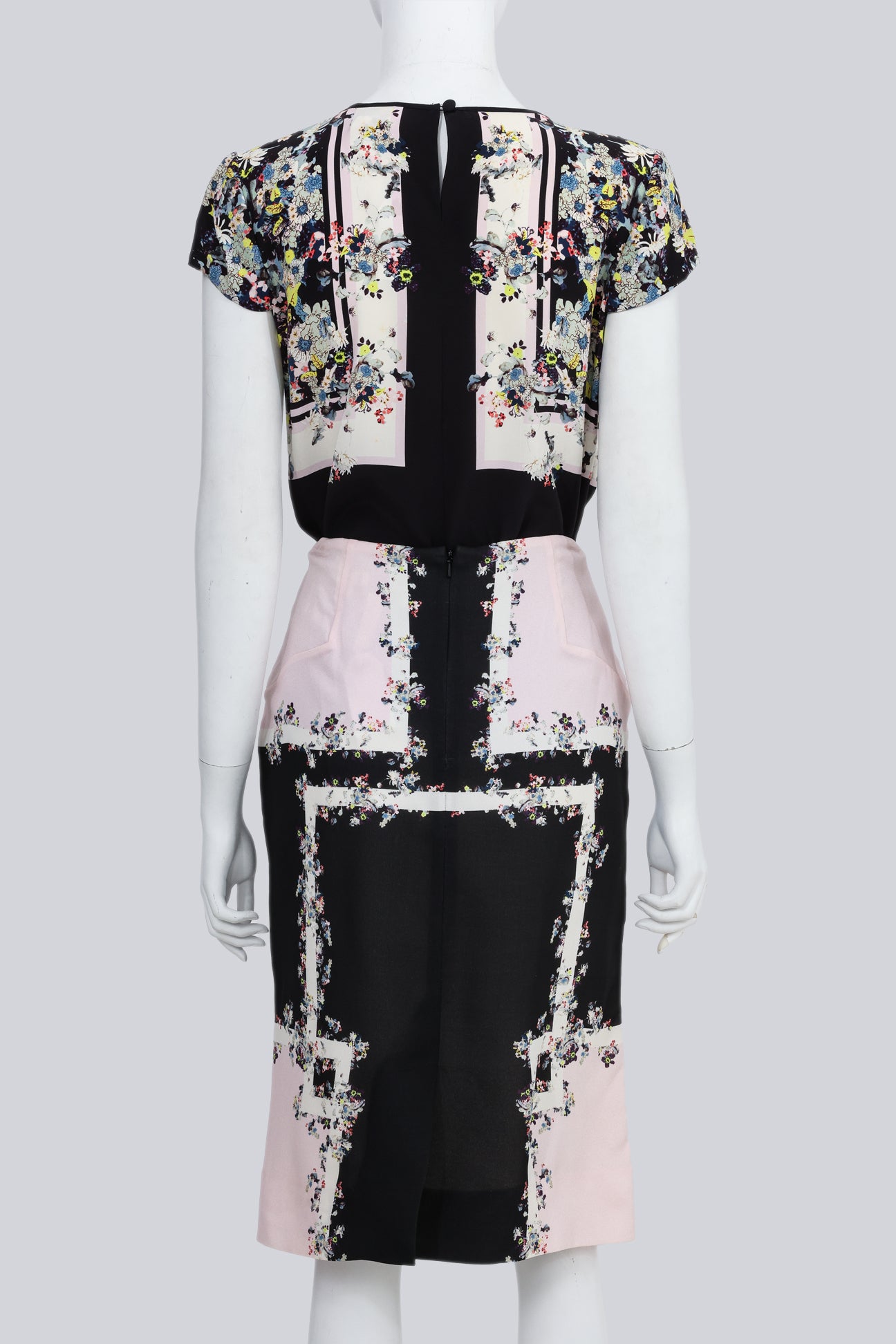 ERDEM - A PINK AND BLACK SILK GEOMETRIC FLORAL SET