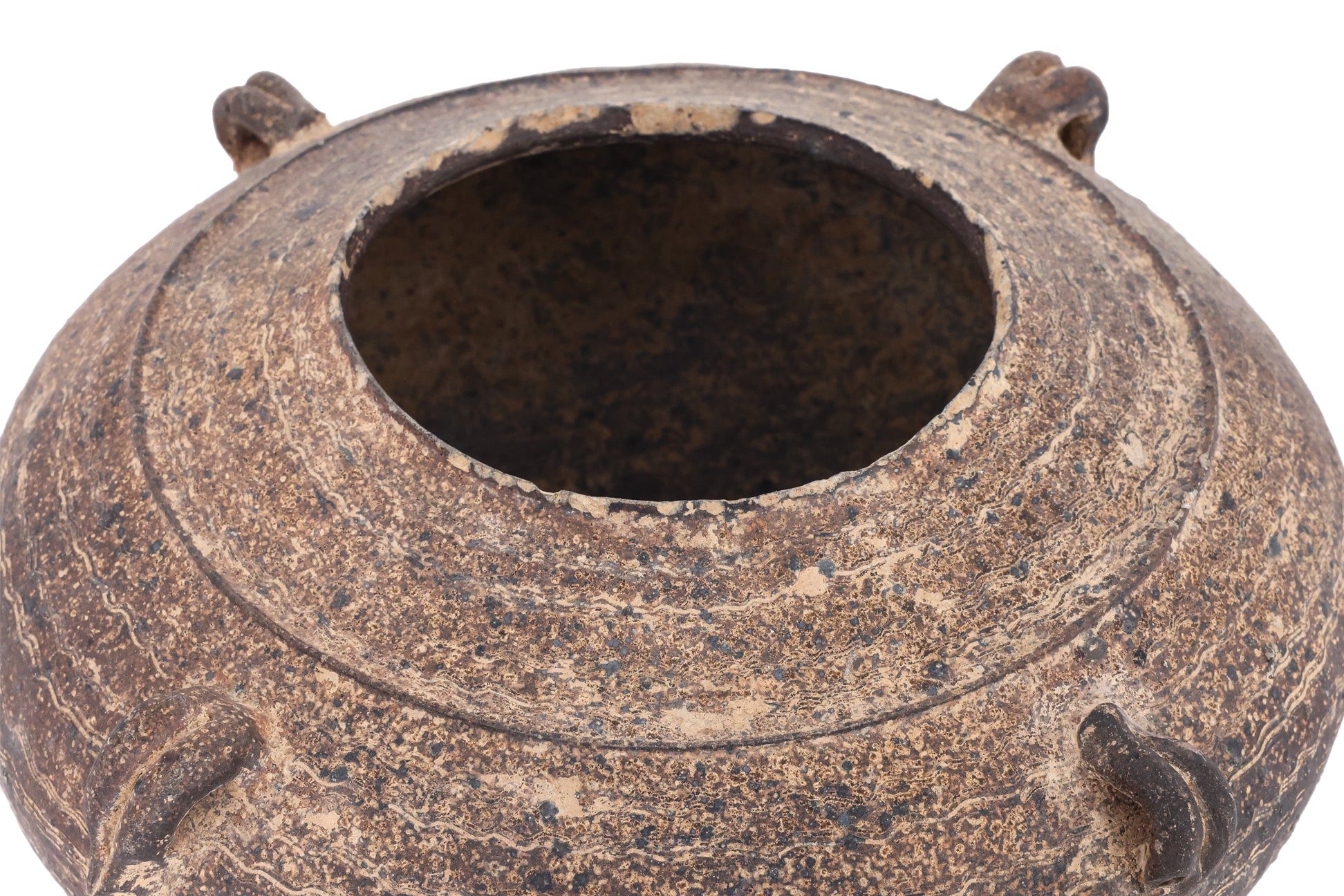 A DARK BROWN EARTHENWARE JAR