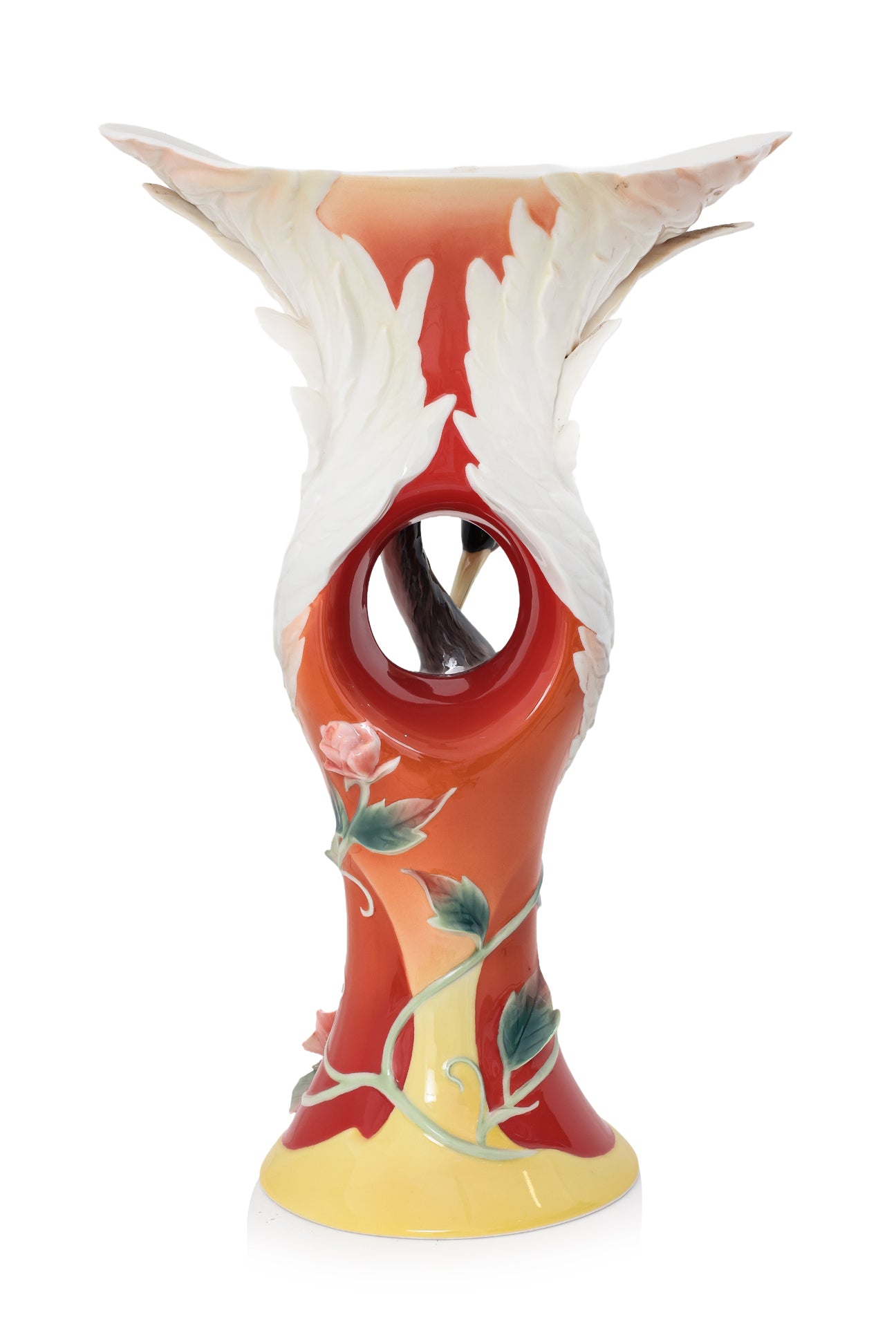 A FRANZ CRANE AND ROSES PORCELAIN VASE