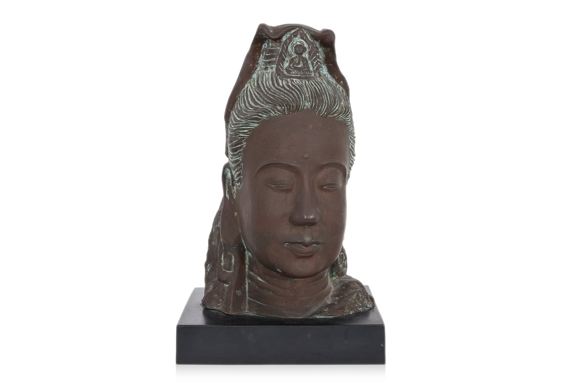 A BRONZE HEAD OF GUAN YIN