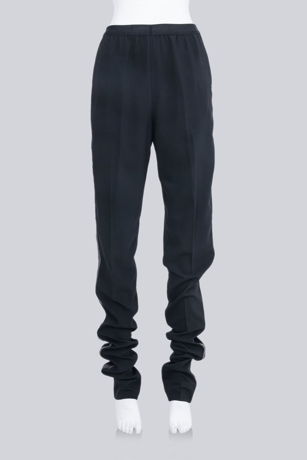 MAISON MARTIN MARGIELA - EXTENDED BLACK TROUSERS WITH GUNMETAL LEATHER STRIPE