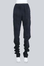 MAISON MARTIN MARGIELA - EXTENDED BLACK TROUSERS WITH GUNMETAL LEATHER STRIPE