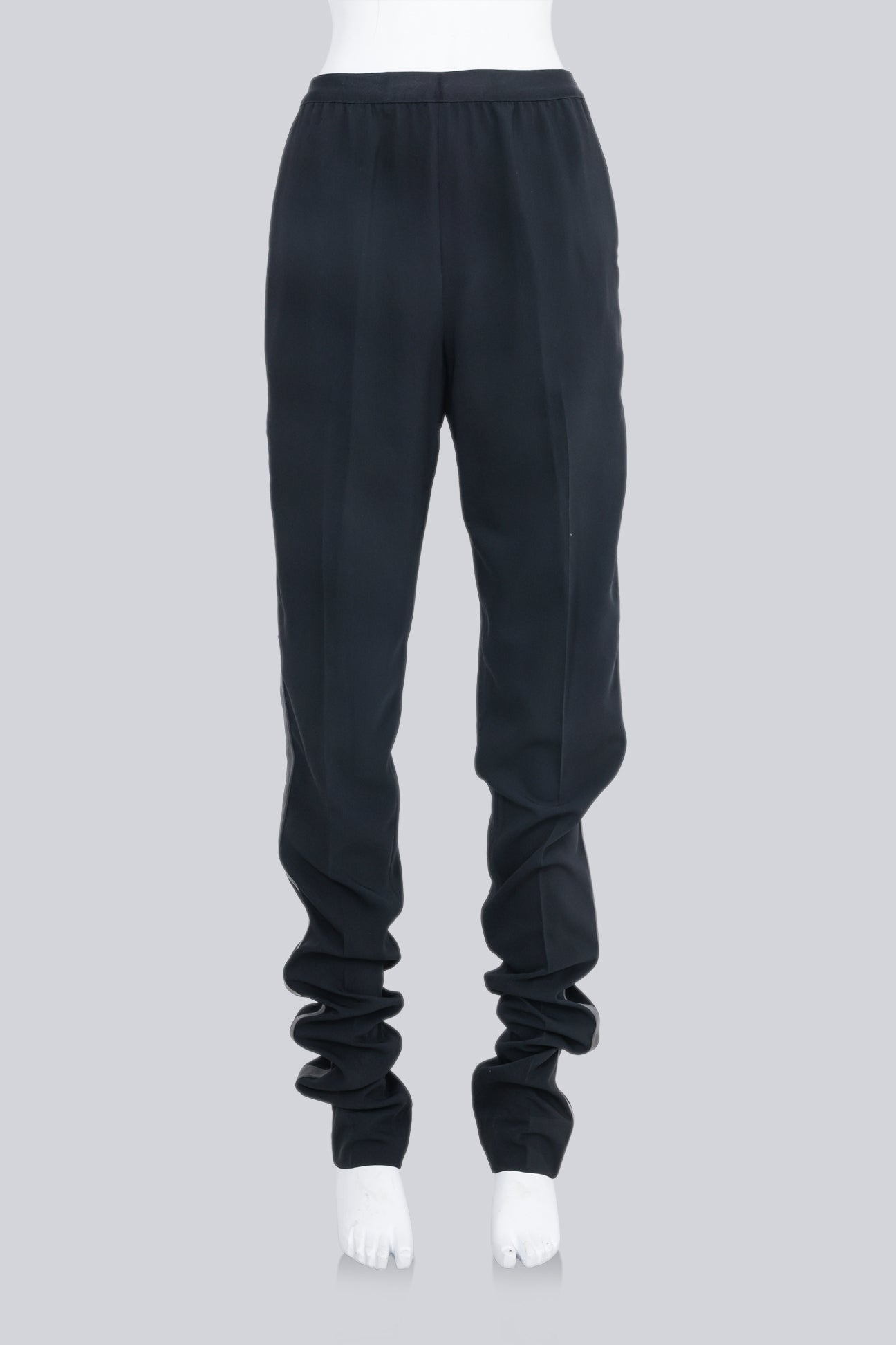 MAISON MARTIN MARGIELA - EXTENDED BLACK TROUSERS WITH GUNMETAL LEATHER STRIPE