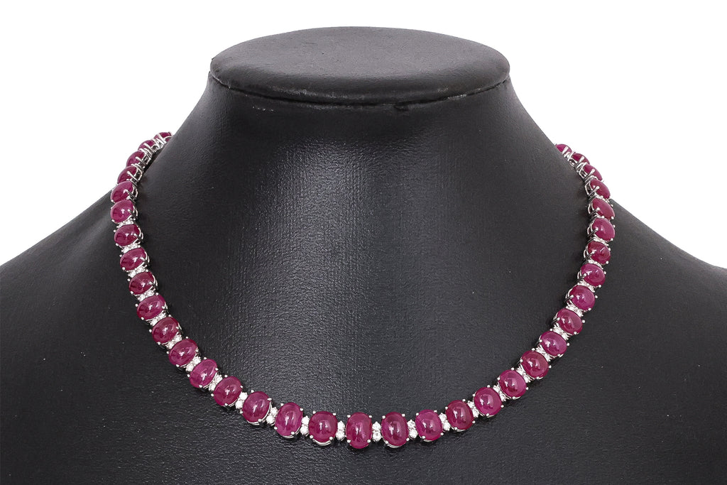 A LEAD GLASS FILLED RUBY AND DIAMOND NECKLACE