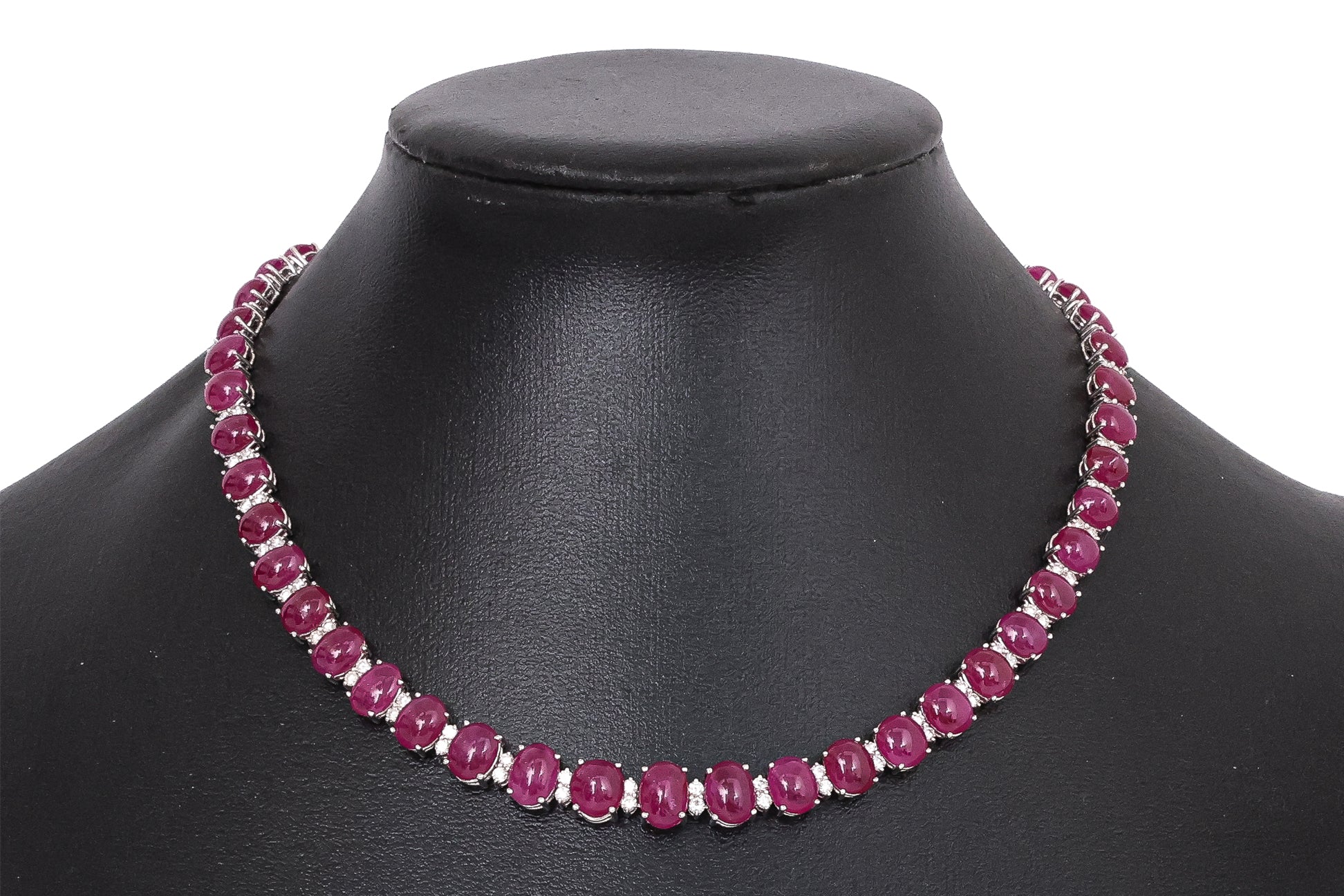 A LEAD GLASS FILLED RUBY AND DIAMOND NECKLACE
