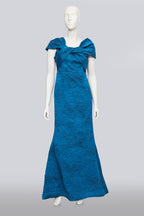 RICKIE FREEMAN FOR TERI JON - A BLUE PLISSE GOWN