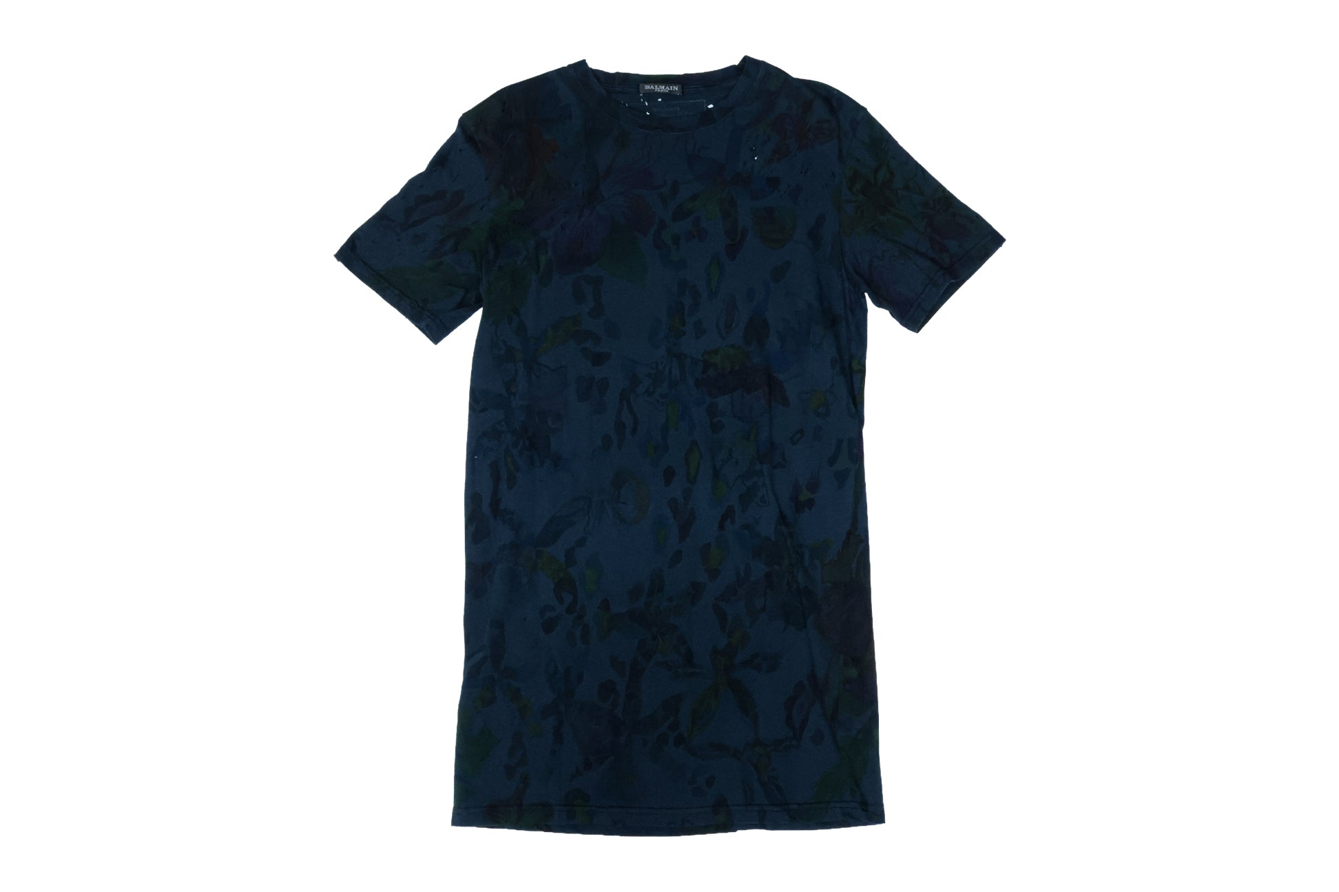 BALMAIN - A BLUE FLORAL PRINT COTTON T-SHIRT