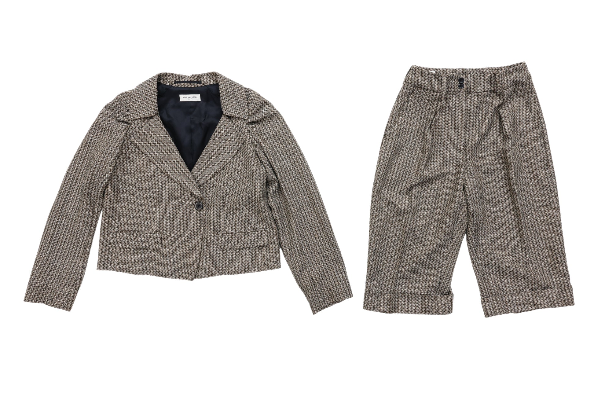 DRIES VAN NOTEN - A WOOL BLEND HERRINGBONE SUIT