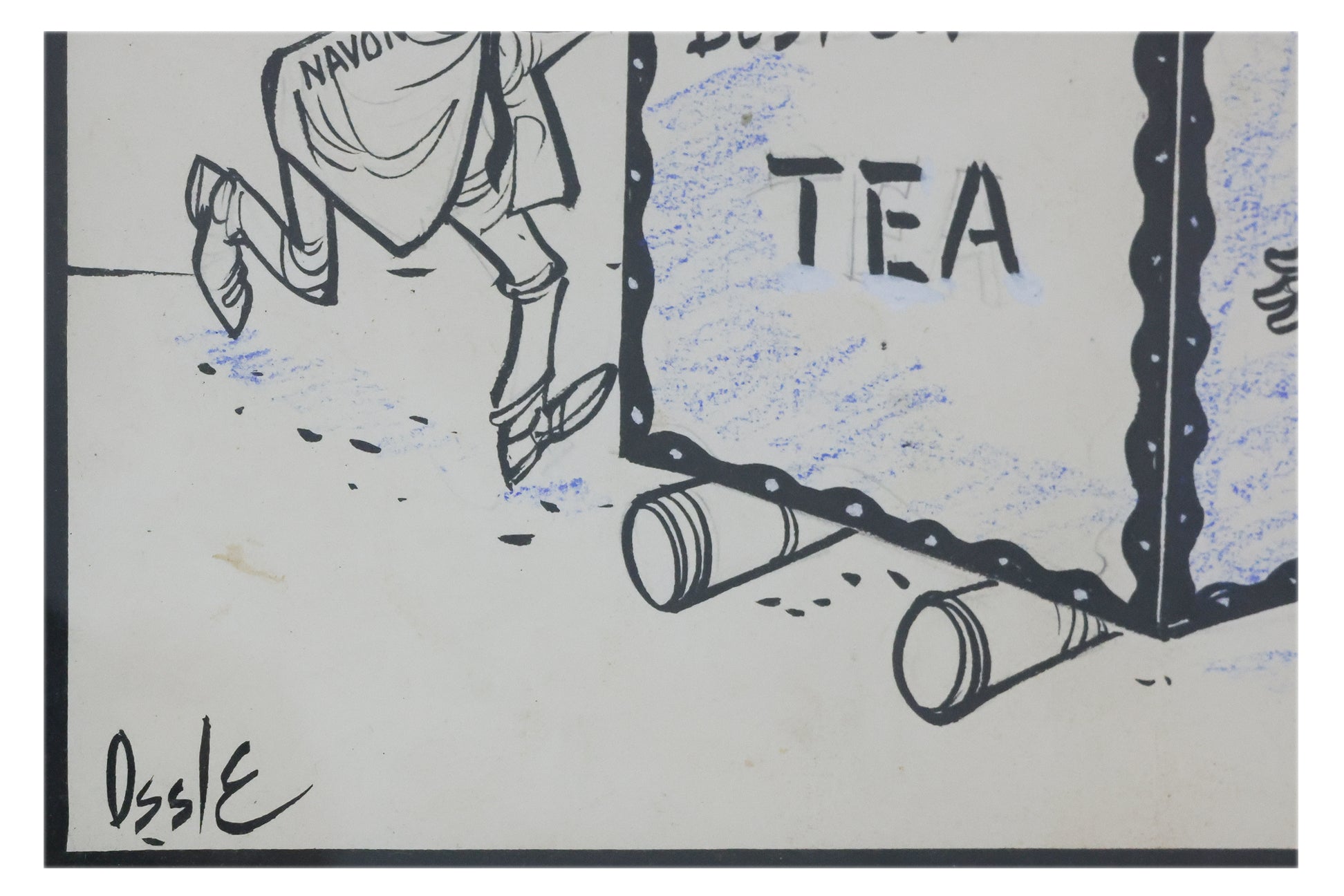 AN ORIGINAL POLITICAL NEWSPAPER CARTOON - 'WHO'S PUSHING WHOM?'
