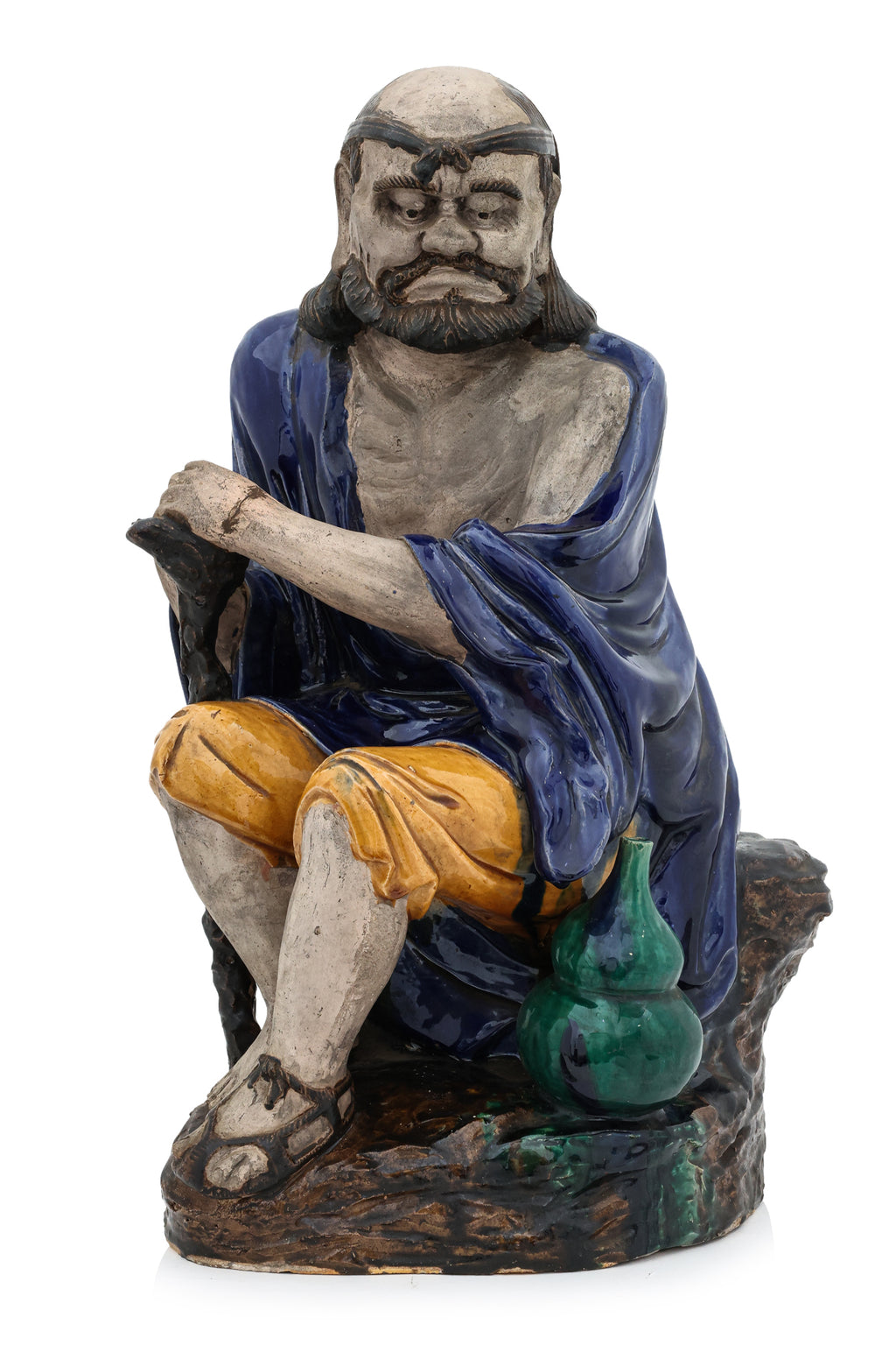 A LARGE SHIWAN POTTERY FIGURE OF A SEATED LUOHAN