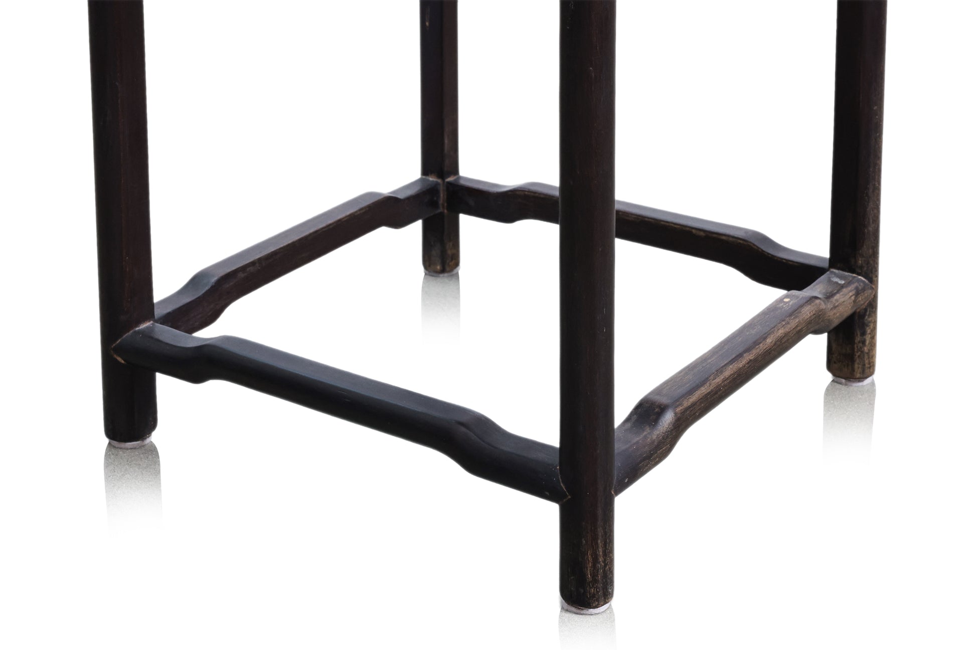 A PAIR OF RAIL BACK HARDWOOD ARMCHAIRS AND SIDE TABLE