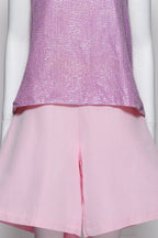 AKIRA – A LILAC BEADED BLOUSE AND PINK SHORTS