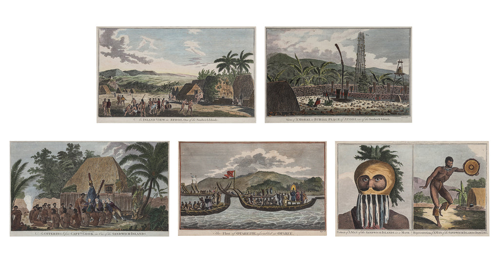 FIVE ENGRAVINGS OF HAWAII AND TAHITI, ...CAPTAIN COOK'S... VOYAGES, GEORGE W ANDERSON, 1784-1786