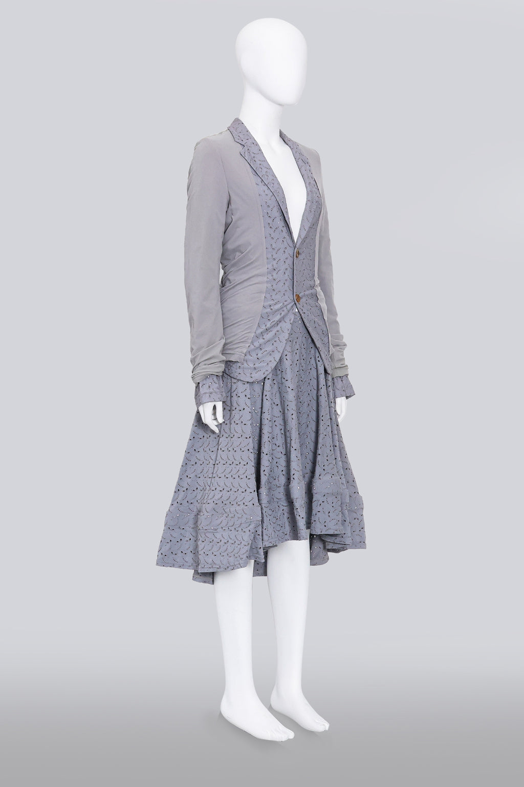COMME DES GARCONS - A 2007 LAVENDER POINTELLE BLOUSE AND SKIRT SET