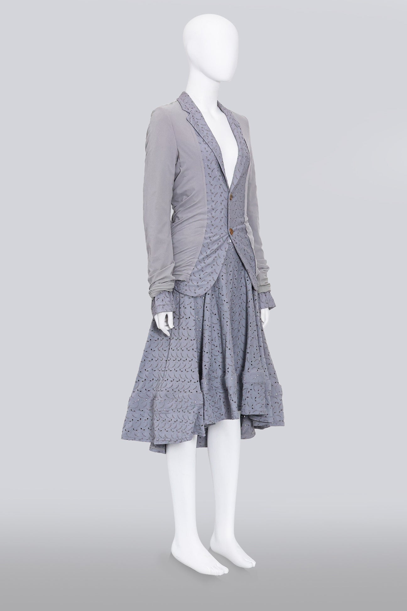 COMME DES GARCONS - A 2007 LAVENDER POINTELLE BLOUSE AND SKIRT SET