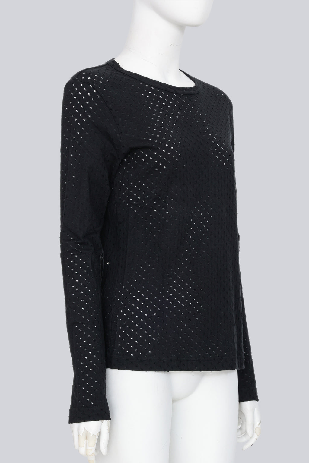 NOIR KEI NINOMIYA - A 2014 BLACK COTTON POINTELLE LONG SLEEVE T-SHIRT