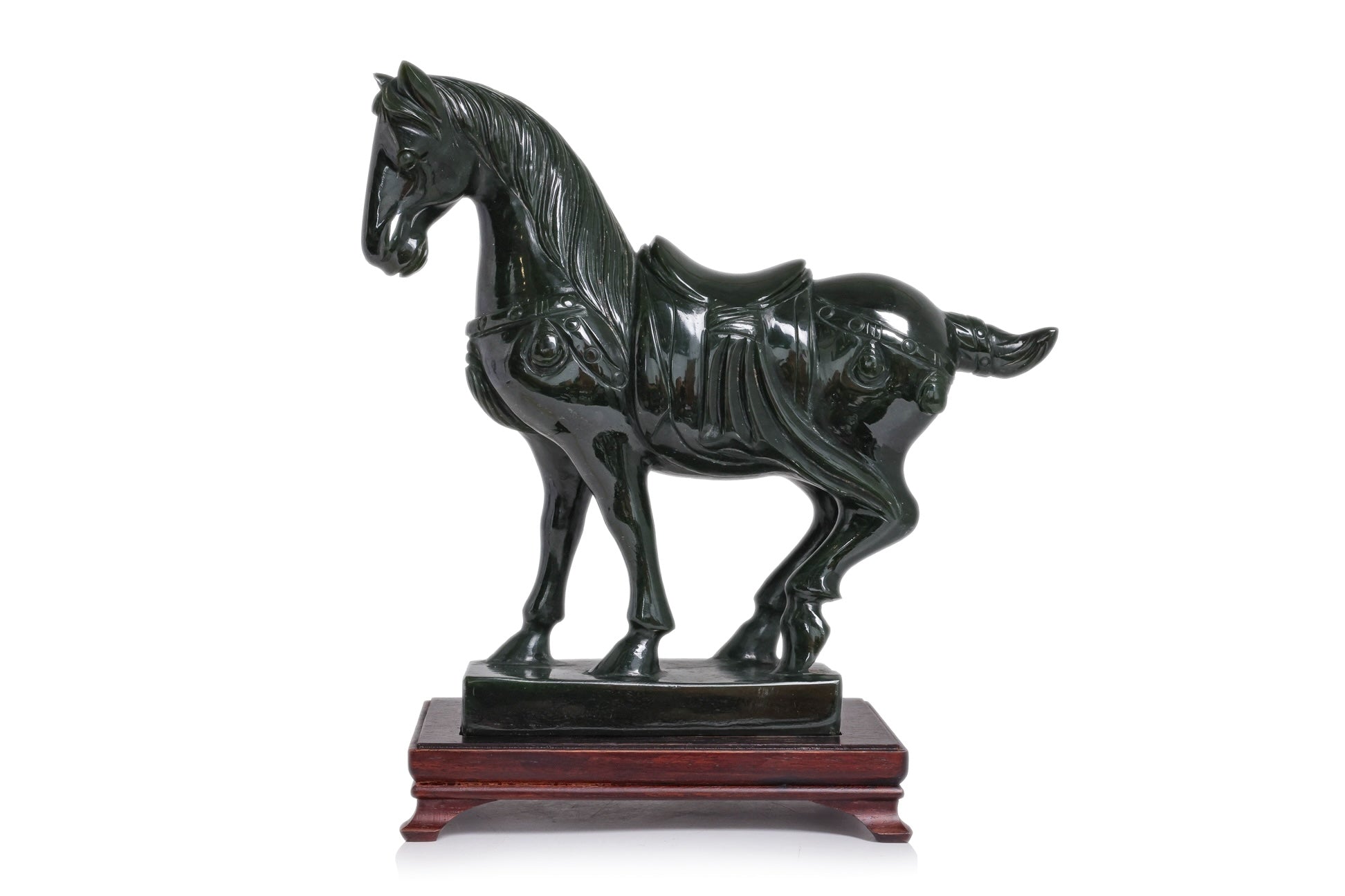 A SPINACH JADE MODEL OF A HORSE