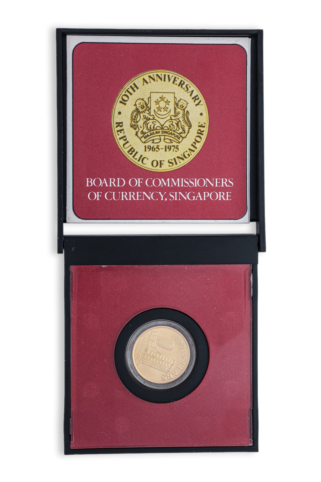 SINGAPORE, 10TH ANNIVERSARY $100 GOLD COIN 1965-1975