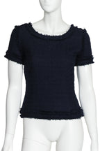 MICHAEL VAN DER HAM - A NAVY SHORT SLEEVE TEXTURED TOP