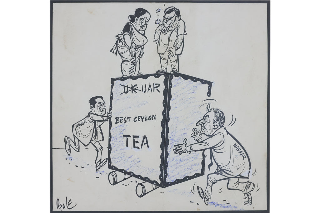 AN ORIGINAL POLITICAL NEWSPAPER CARTOON - 'WHO'S PUSHING WHOM?'