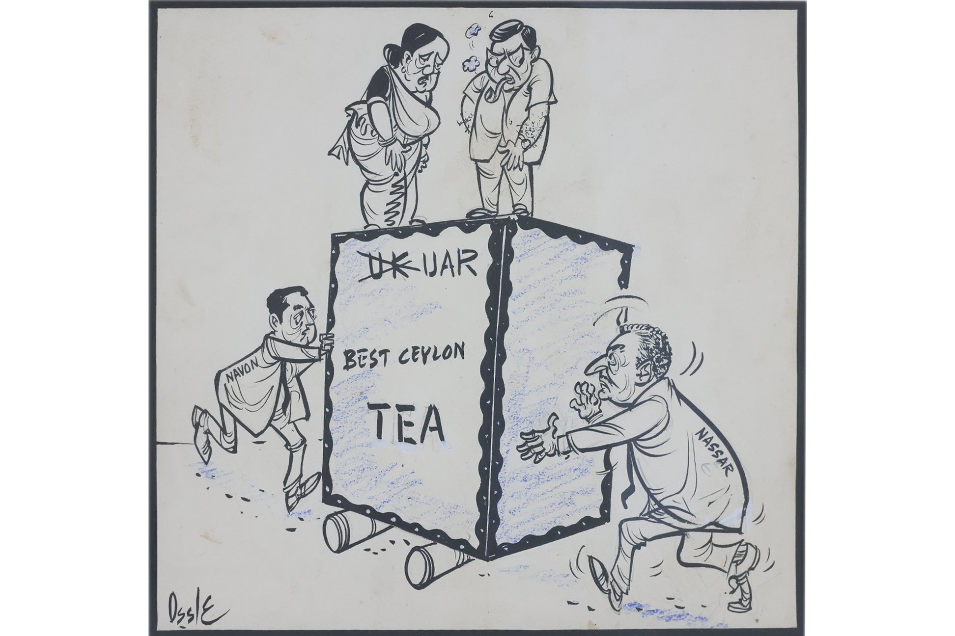AN ORIGINAL POLITICAL NEWSPAPER CARTOON - 'WHO'S PUSHING WHOM?'