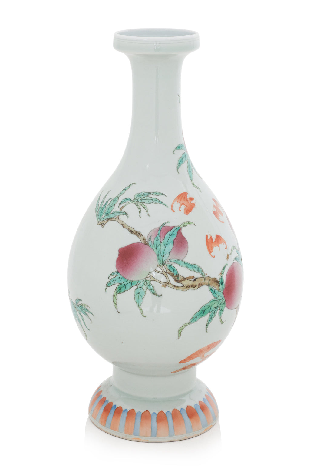 A FAMILLE ROSE 'PEACH AND BAT' BOTTLE VASE