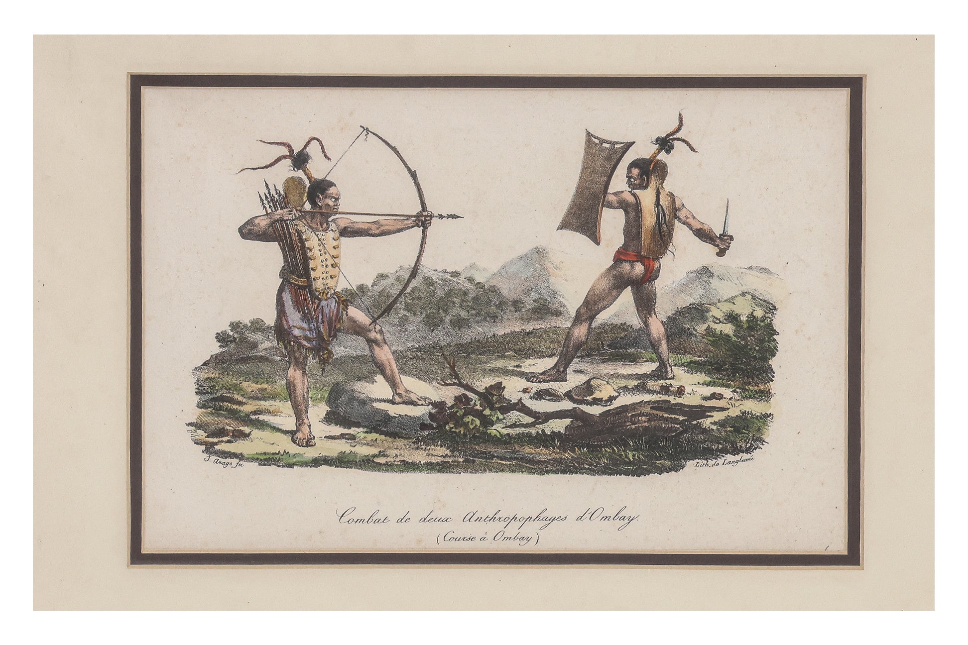 THREE HAND-COLOURED ETHNOGRAPHIC ENGRAVINGS, J ARAGO, 1842