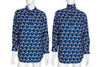 DRIES VAN NOTEN - A BLUE AND BLACK GEOMETRIC PRINT SHIRT