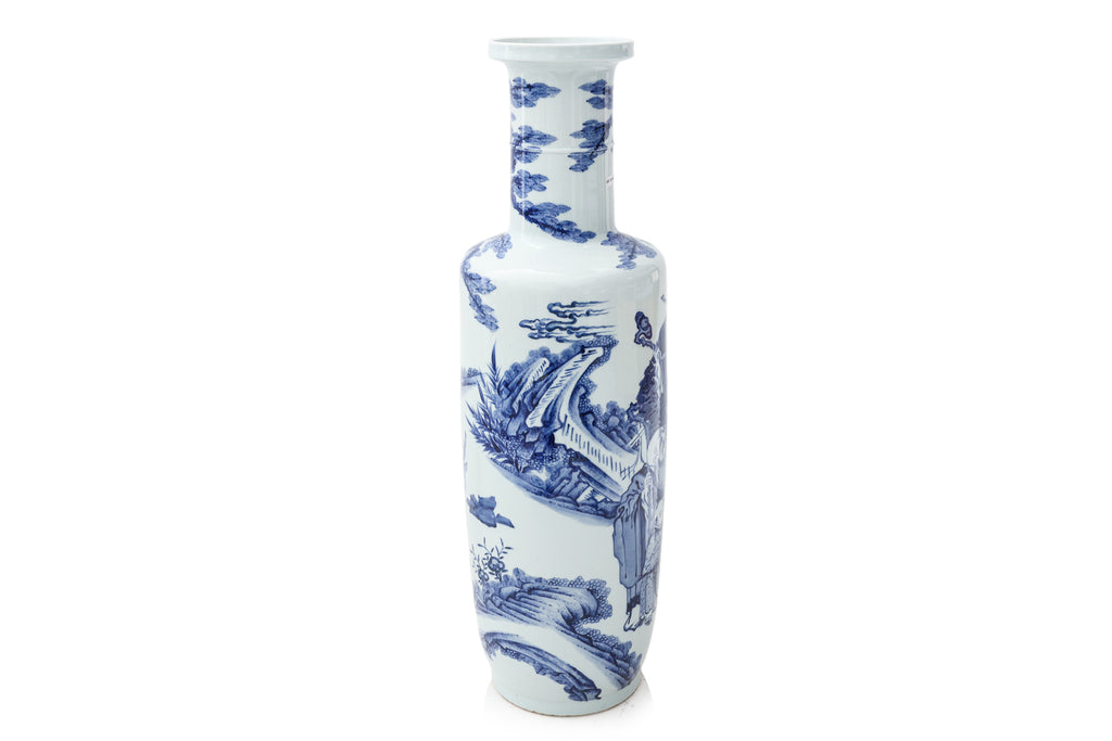 A LARGE BLUE AND WHITE 'IMMORTALS' ROULEAU VASE