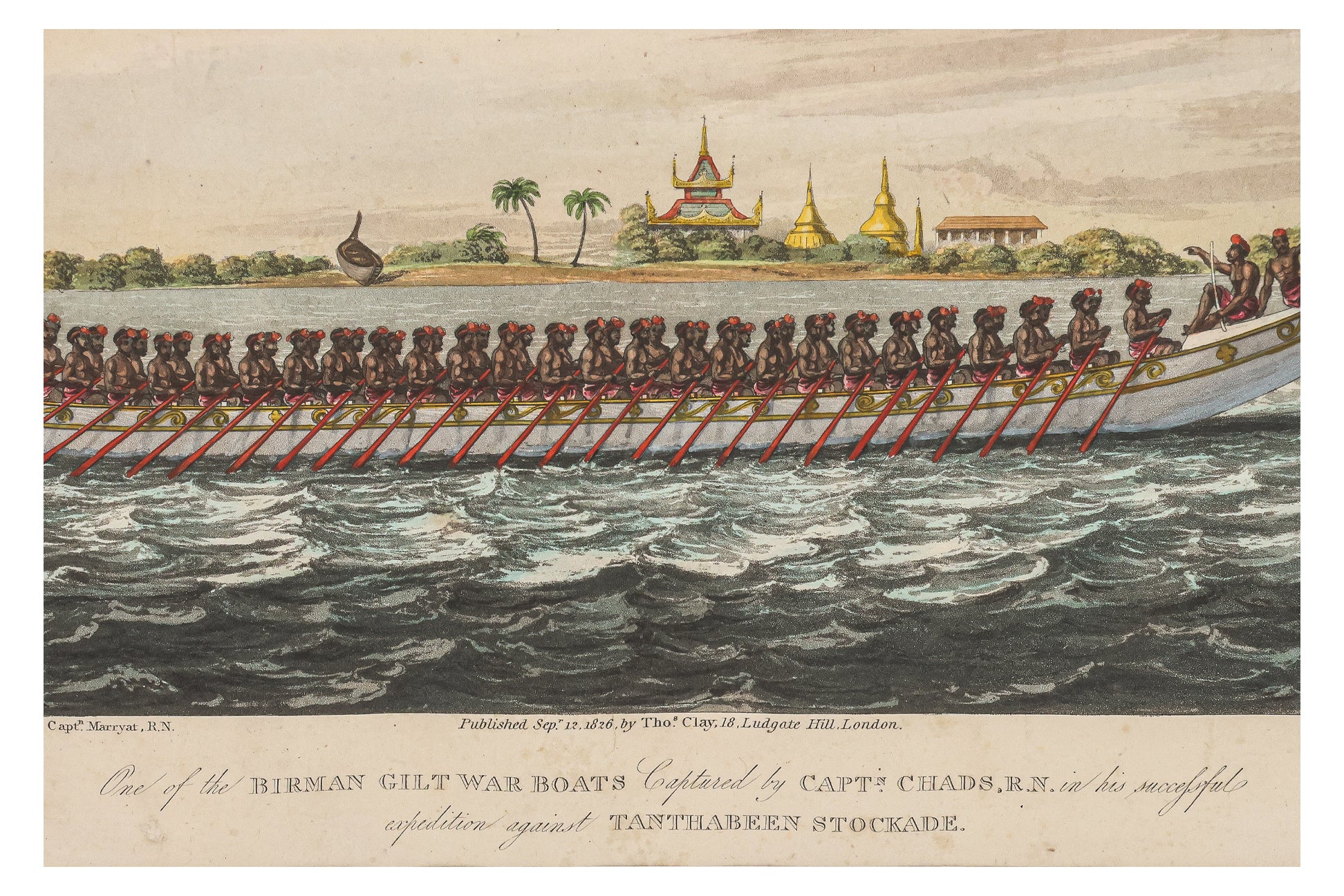 ONE OF THE BIRMAN GILT WAR BOATS CAPTURED BY CAPTN CHADS RN, H. PYALL, 1826