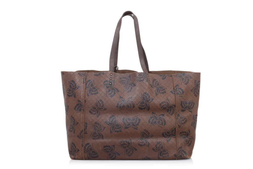 BOTTEGA VENETA - A BROWN LEATHER INTRECCIOMIRAGE PAPILLON TOTE BAG