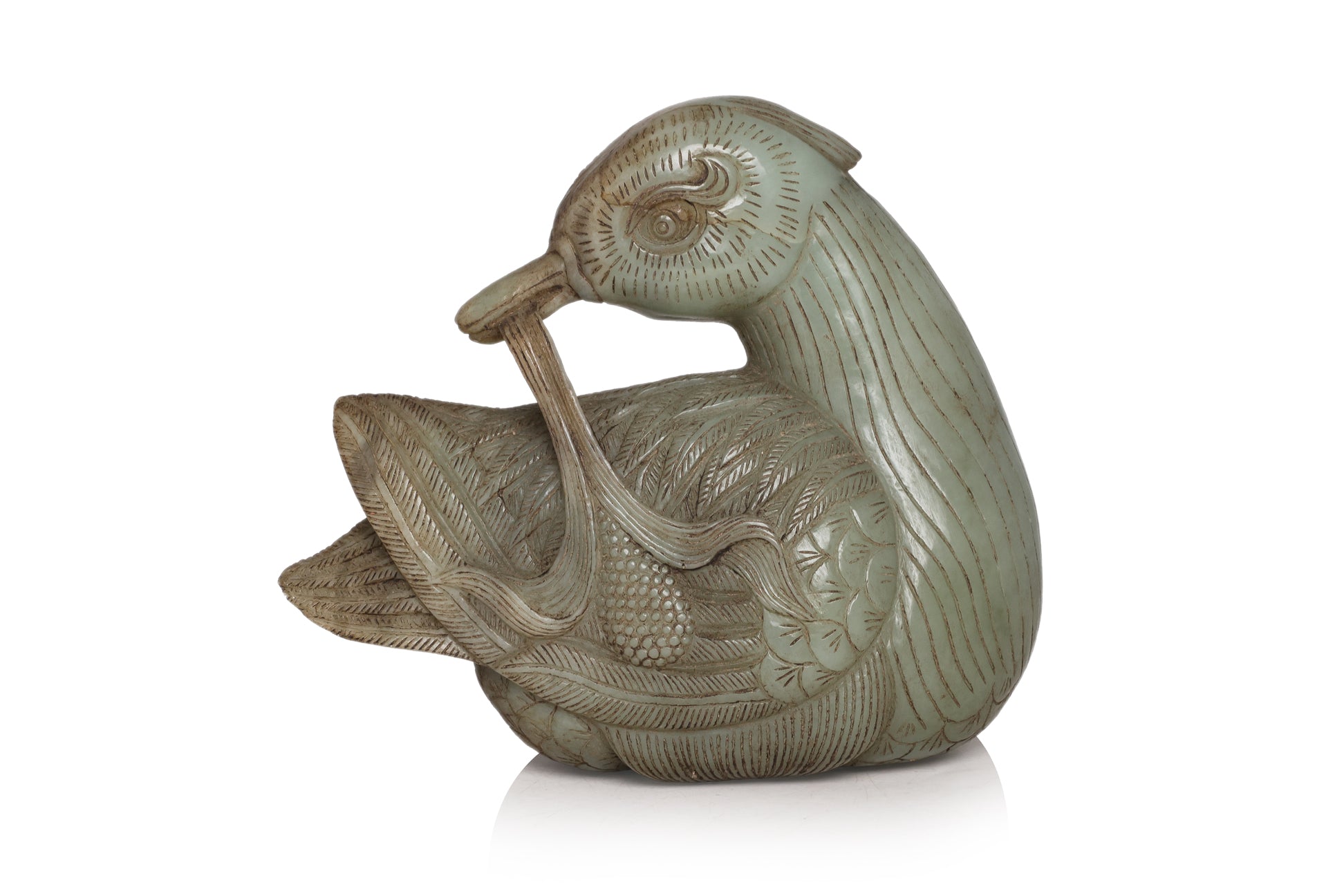 A LARGE CELADON JADE MODEL OF A DUCK