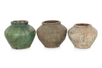 THREE GREEN-GLAZED JARS
