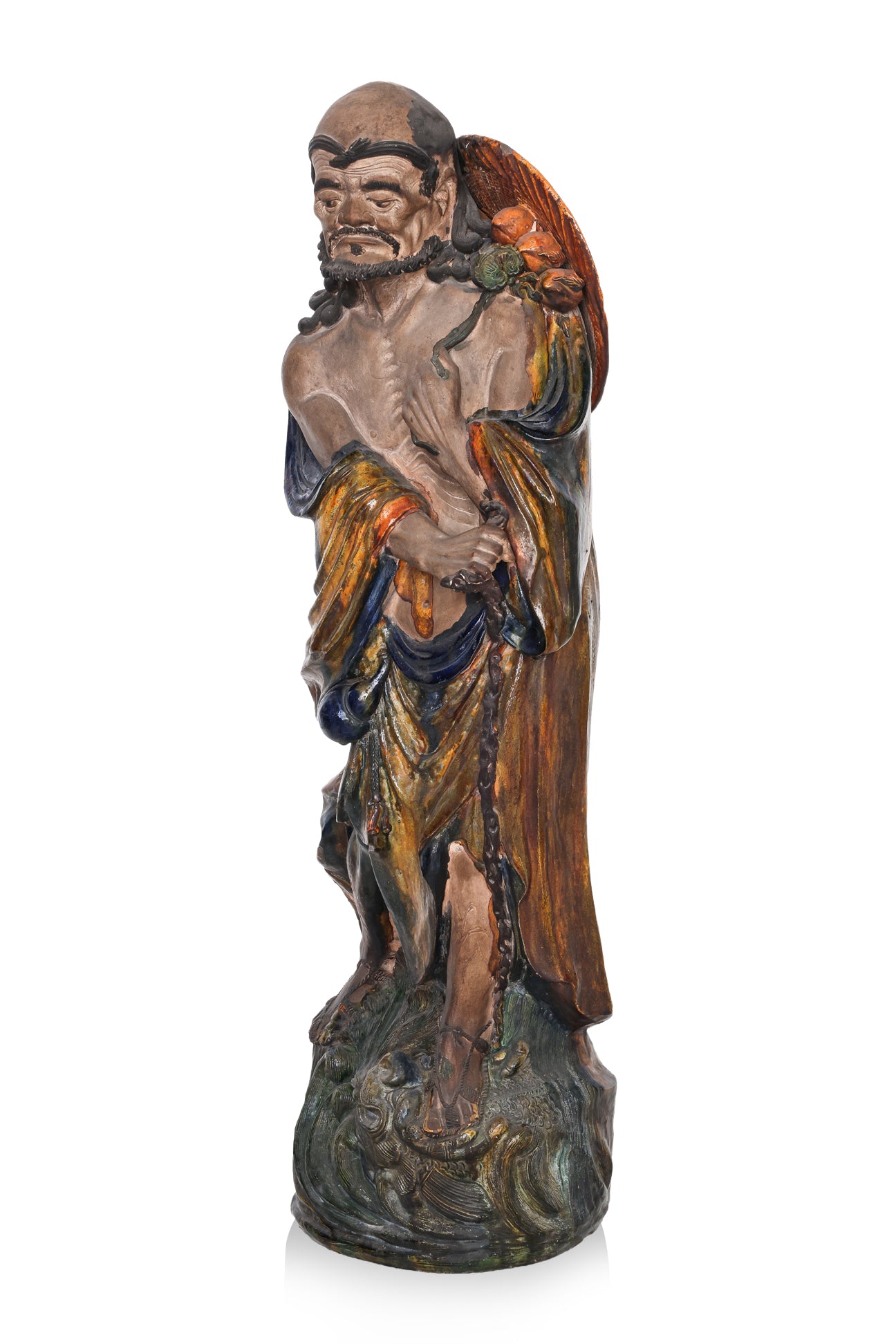 A VERY LARGE SHIWAN POTTERY FIGURE OF A LUOHAN