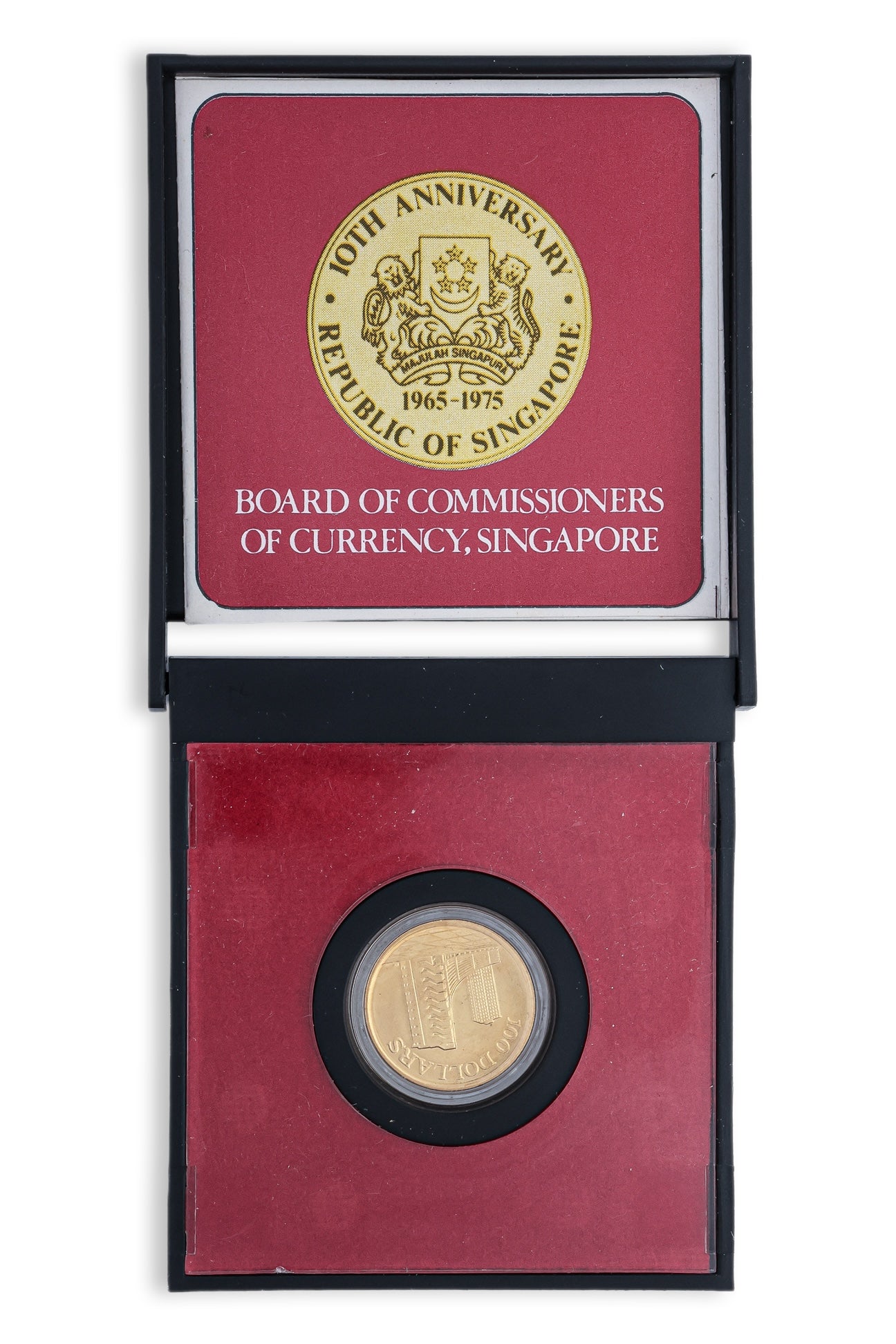 SINGAPORE, 10TH ANNIVERSARY $100 GOLD COIN 1965-1975