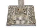 A PAIR OF ENGLISH SILVER PLATED CORINTHIAN COLUMN CANDLESTICKS