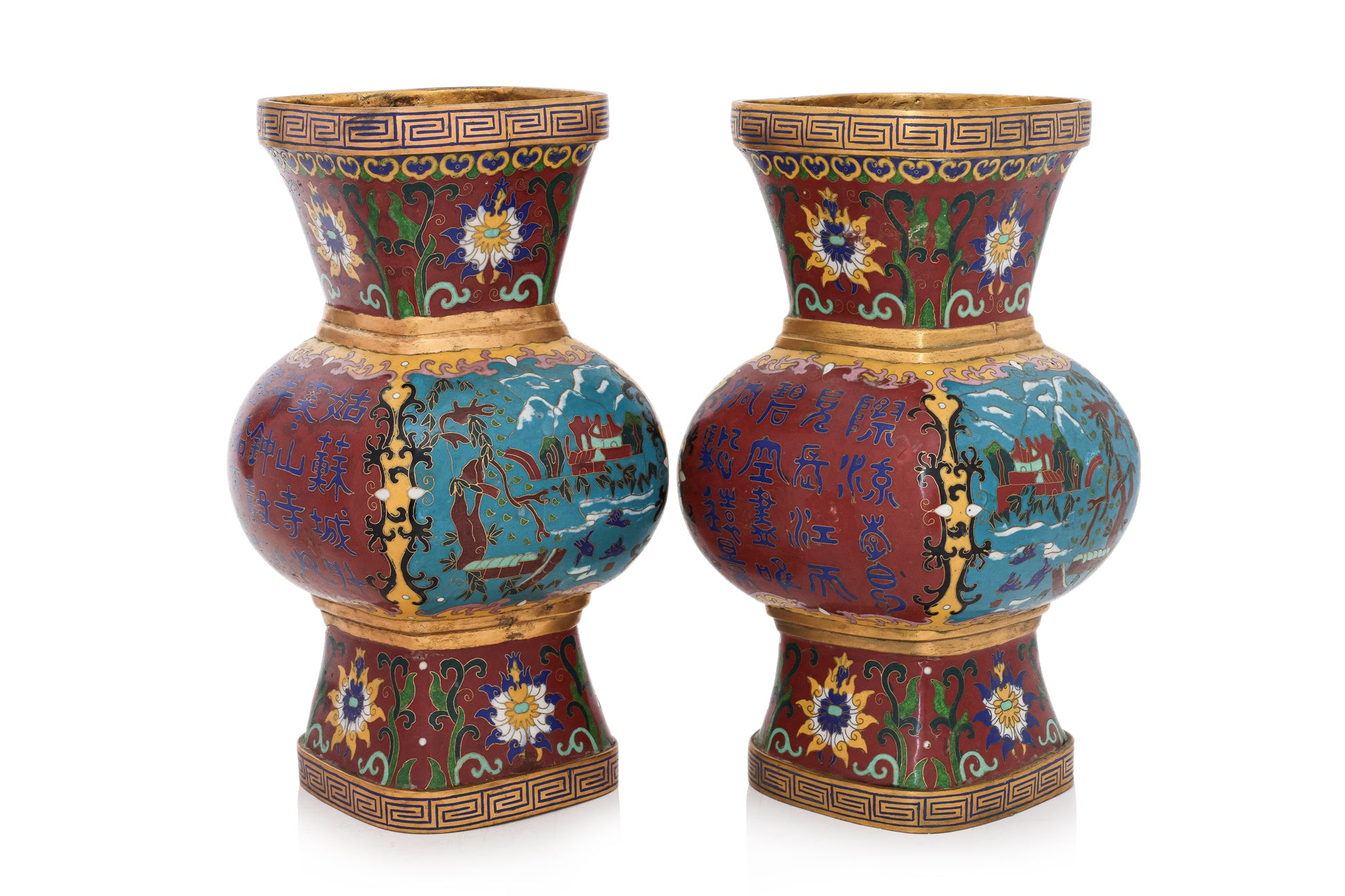 A PAIR OF GU-FORM CLOISONNÉ VASES