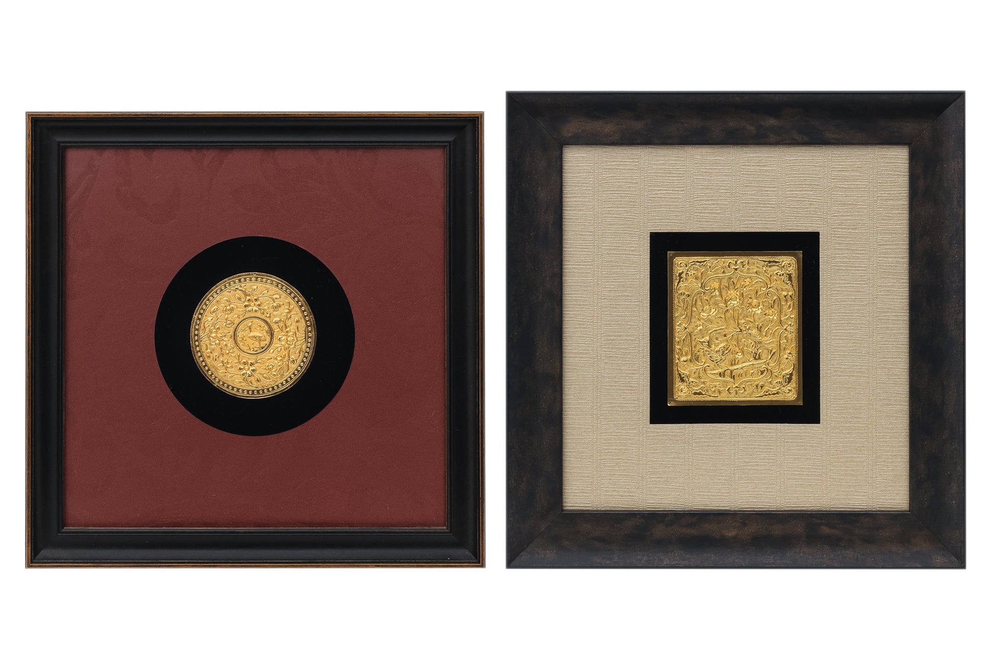 TWO RISIS PERANAKAN STYLE GOLD PLATED PILLOW ENDS