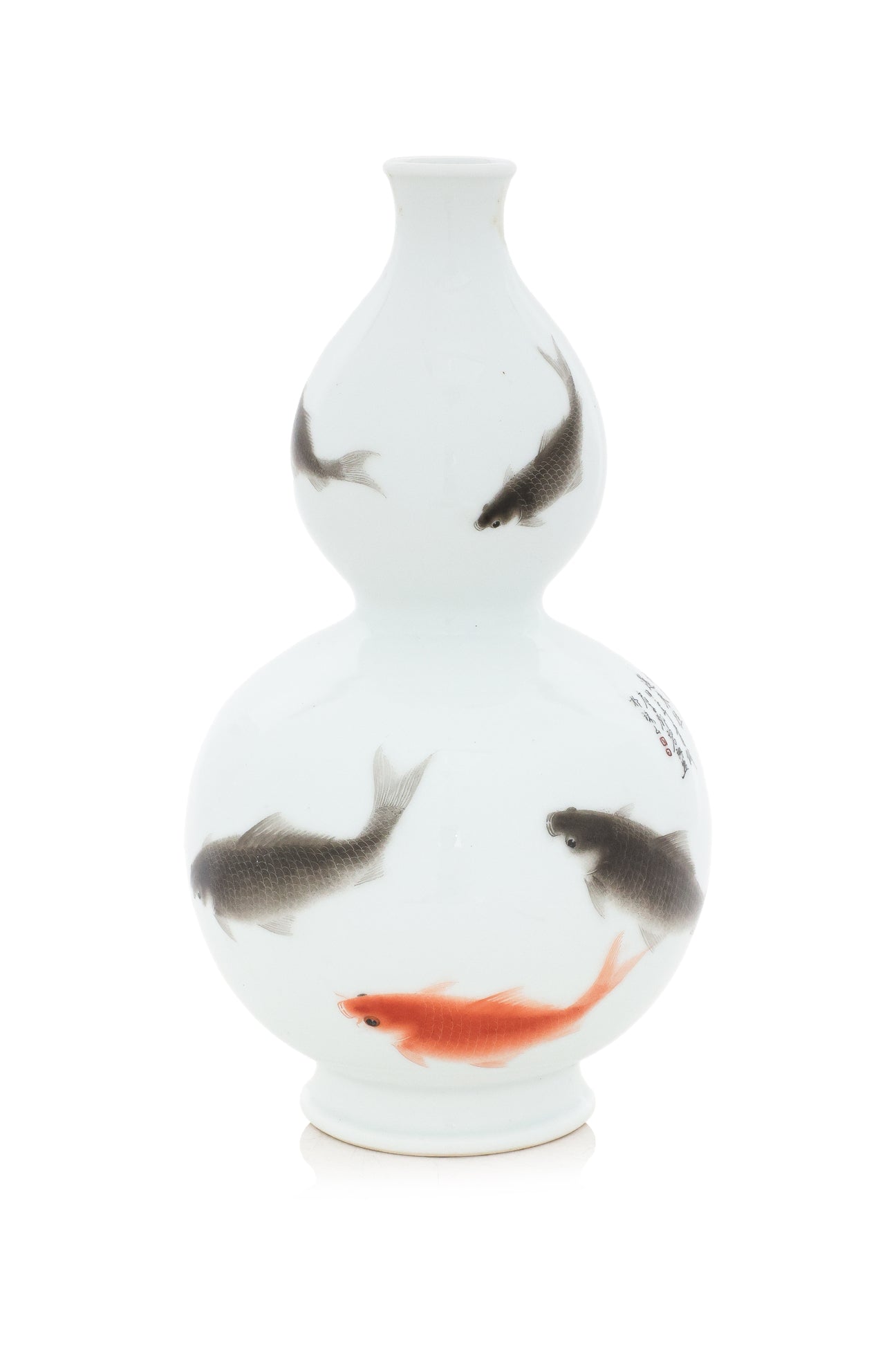 A KOI FISH DECORATED DOUBLE GOURD VASE