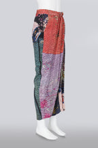 BY WALID - A PAIR OF GRAPHIC FLORAL MIXED PRINT SILK TROUSERS