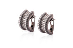 A PAIR OF DIAMOND AND BLACK DIAMOND EARRINGS