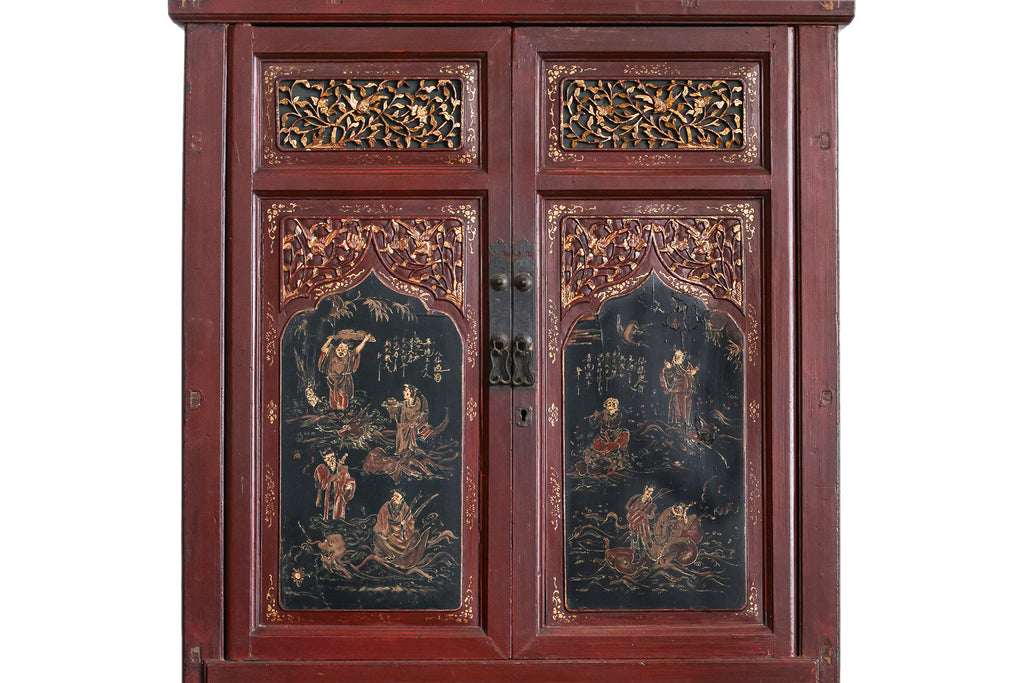 A CHINESE RED LACQUERED AND GILT CABINET