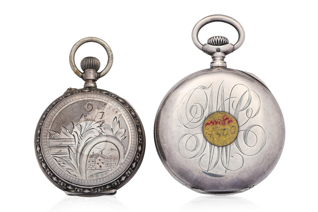 TWO SILVER CASED POCKET WATCHES