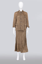 COMME DES GARCONS - AN AGED BRONZE UTILITY BLOUSE AND MATCHING SKIRT SET